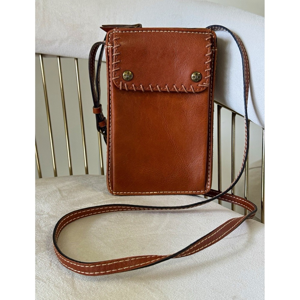 Patricia Nash Marinella Brown Italian Leather Crossbody Bag Adjustable Strap